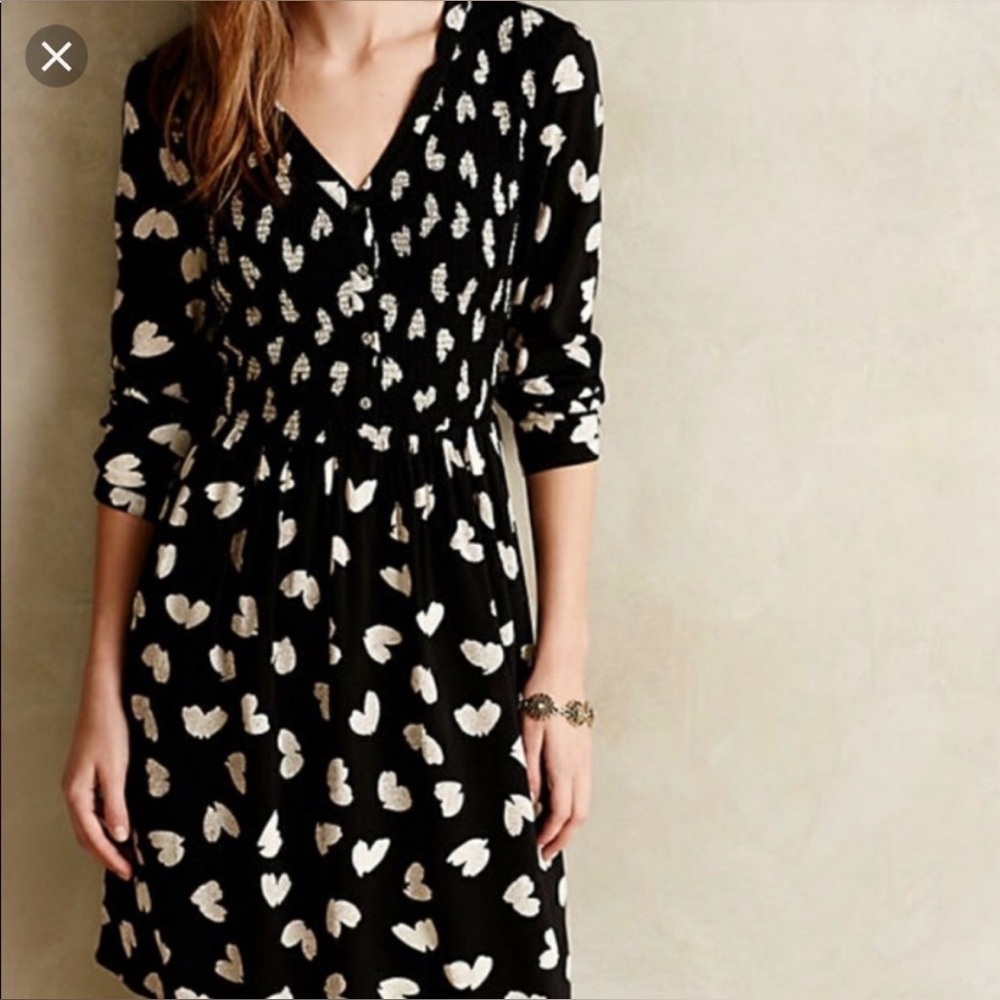 Maeve Black Long Sleeve Heart-Print Dress - Large